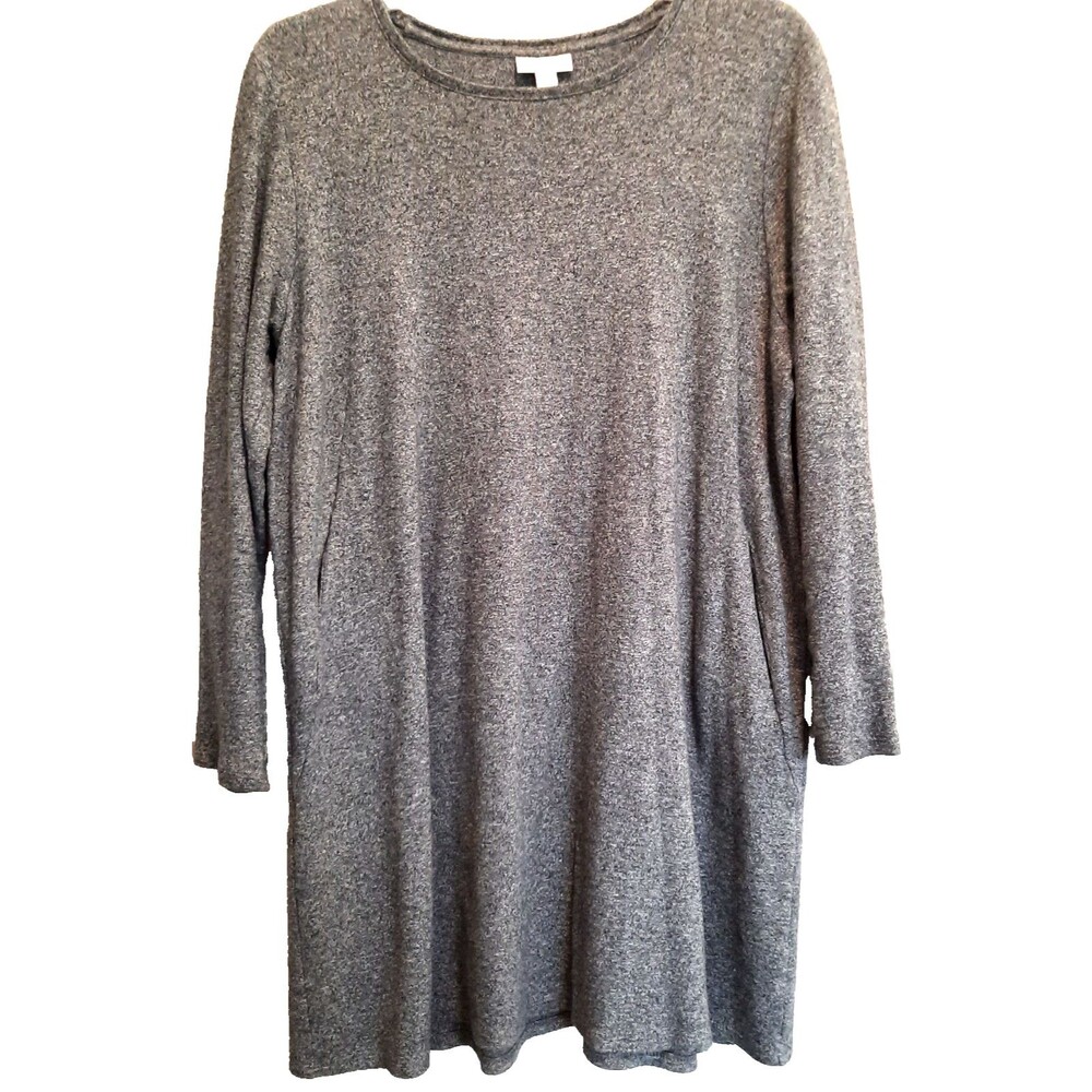 Pure Jill J Jill Heather Gray Knit Long Sleeve 100% Cotton Dress Pockets Large